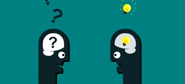 Question marks and light bolbs