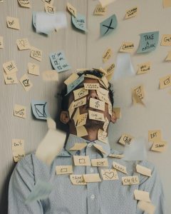 A man covered in sticky notes
