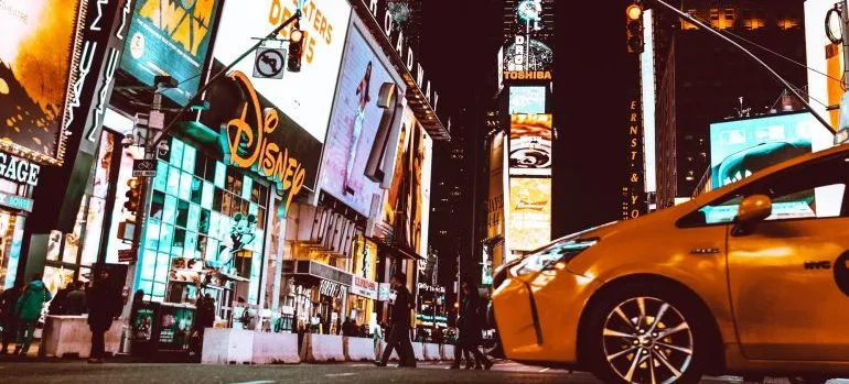 Yellow taxi in the middle of Times Square