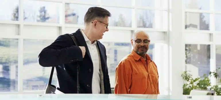 two males talking