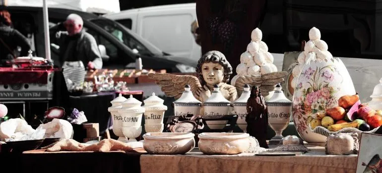 Many ceramic items being sold on yard sale