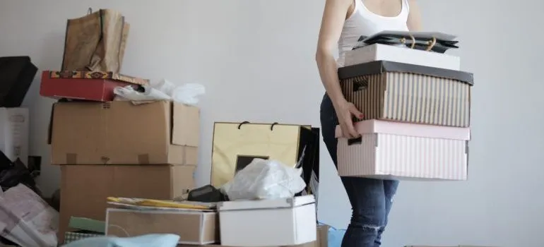A woman packing her things