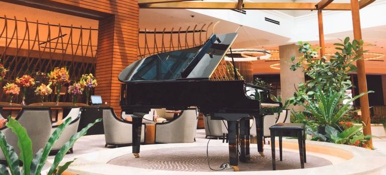 an elegant piano in a hall