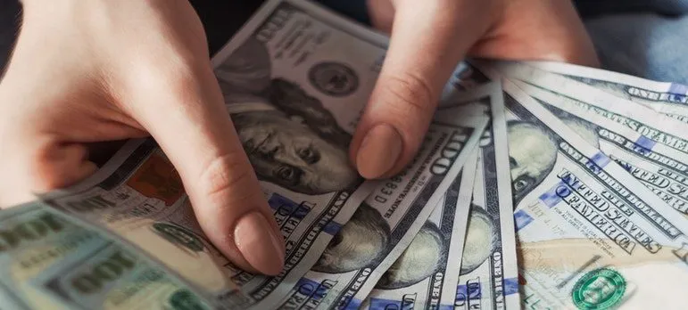 A person holding dollar bills