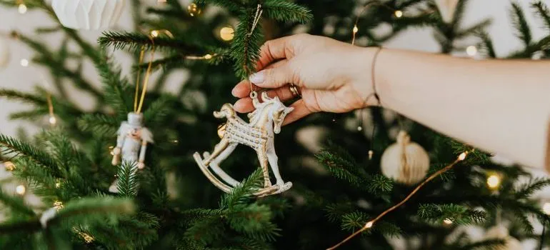 Decorating a Christmas tree