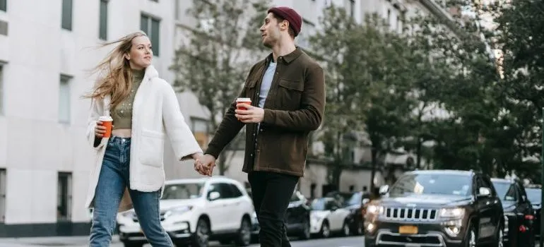A couple walking down the street