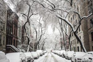 A NYC street covered in snow