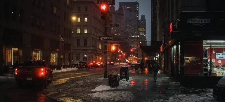 Traffic on city street at night