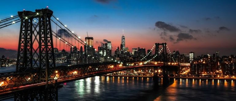 A bridge in New York City at night
